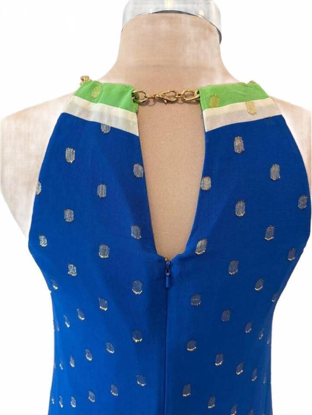 Lilly Pulitzer Blue and Green Gold Foil Dot Halter Maxi Dress - Picture 6 of 10